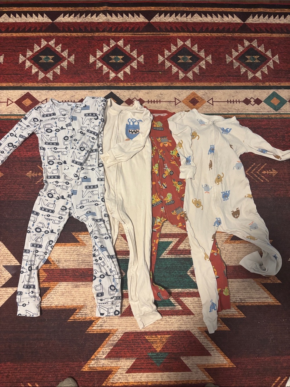 Bundle of 4 - 4T One-Piece Pajamas Set - White, Cream, Rust, Blue - Old Navy